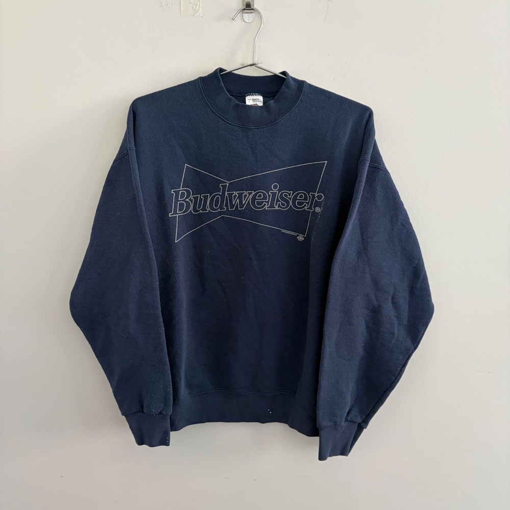 Vintage 1996 Budweiser Sweatshirt Navy Blue Large Fruit of the Loom USA